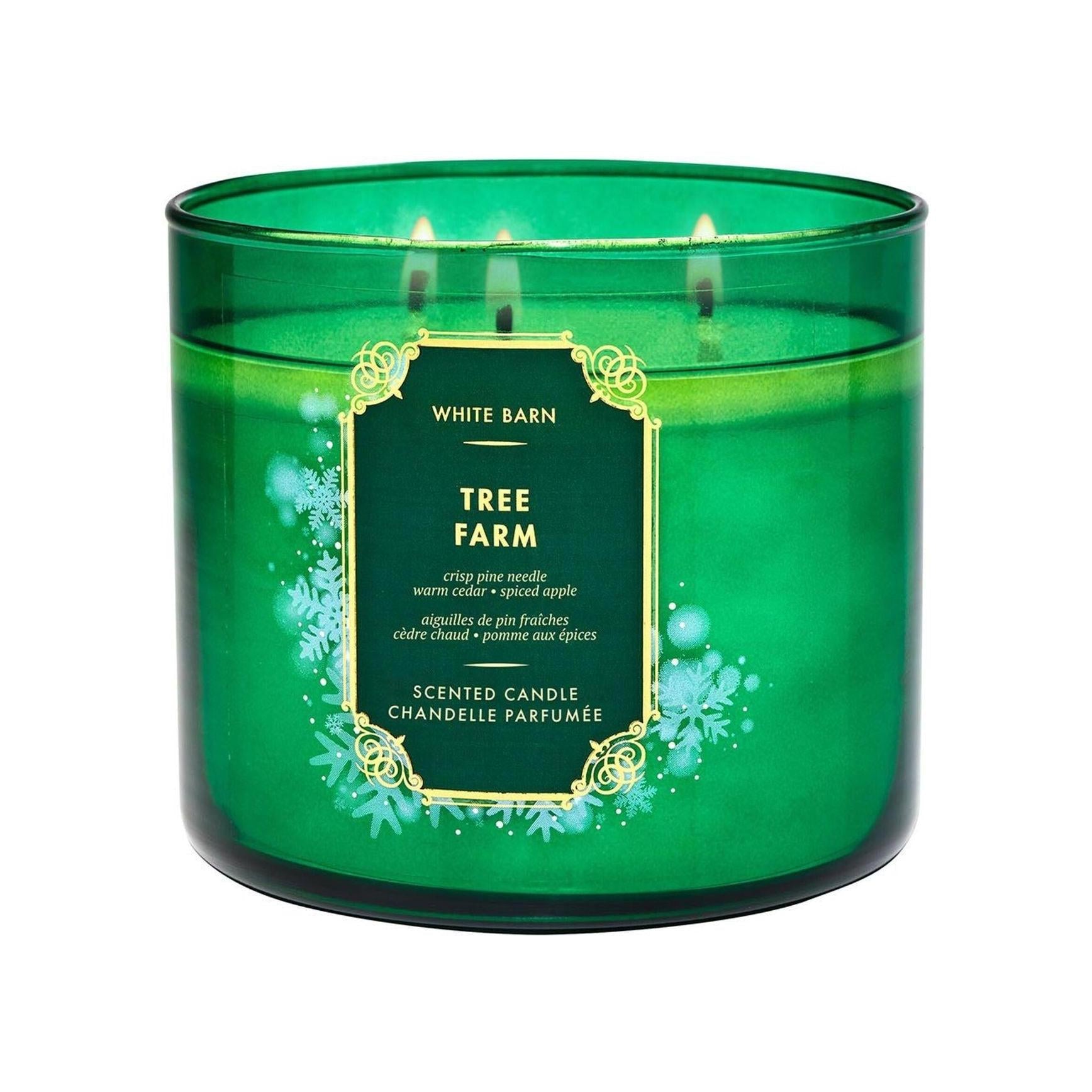 Bath & Body Works Tree Farm Scented 3-Wick Candle Crisp Pine Needle, Warm Cedar, Spiced Apple (White Barn) 