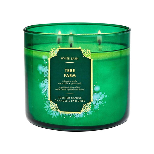 Bath & Body Works Tree Farm Scented 3-Wick Candle Crisp Pine Needle, Warm Cedar, Spiced Apple (White Barn) 