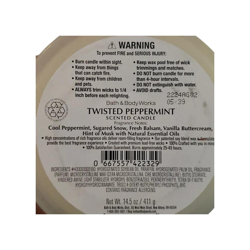 Bath & Body Works Twisted Peppermint Scented 3-Wick Candle 