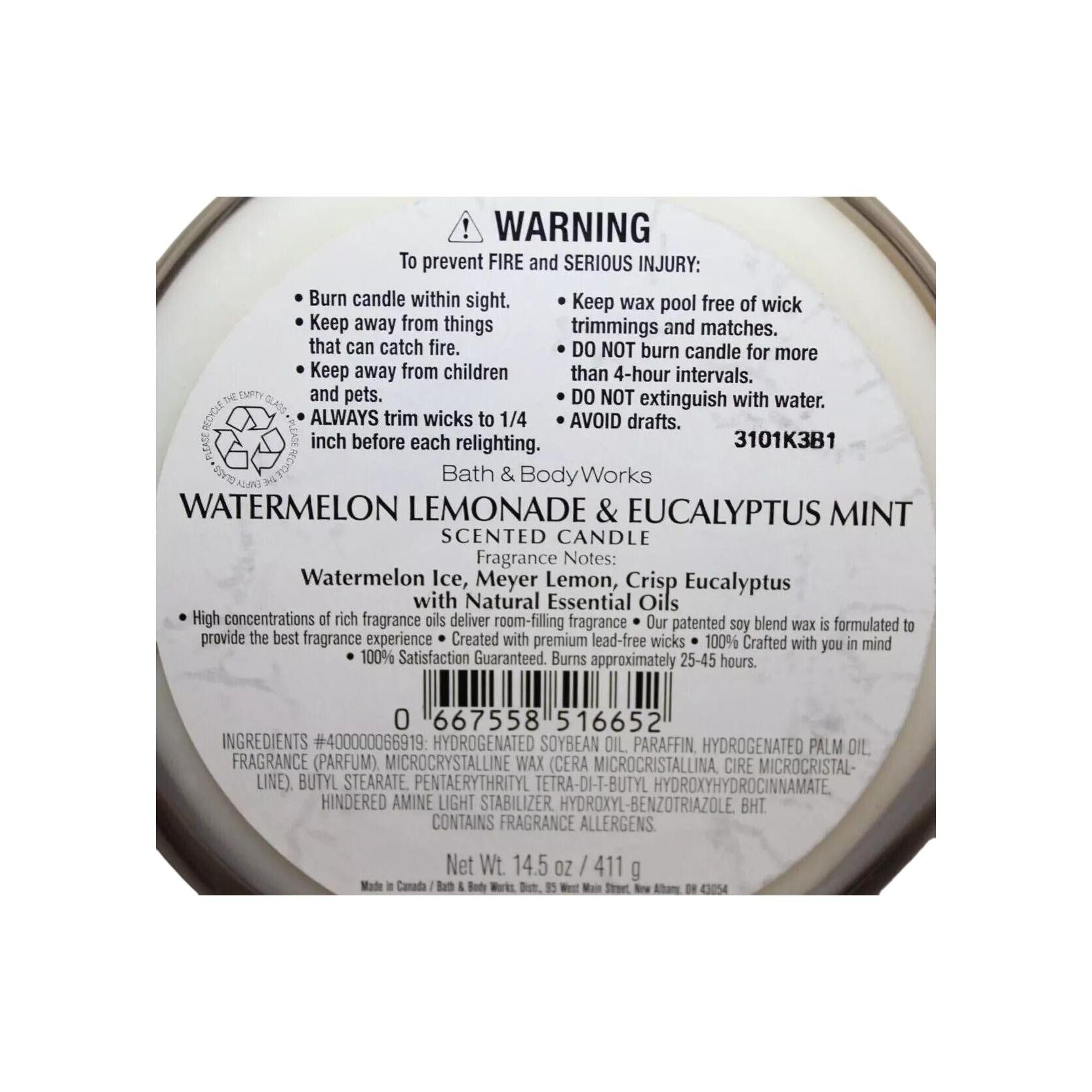 Bath & Body Works Watermelon Lemonade & Eucalyptus Mint 3-Wick Scened Candle 