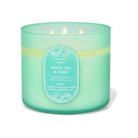 Bath & Body Works White Tea & Sage 3-Wick Candle (White Barn) 