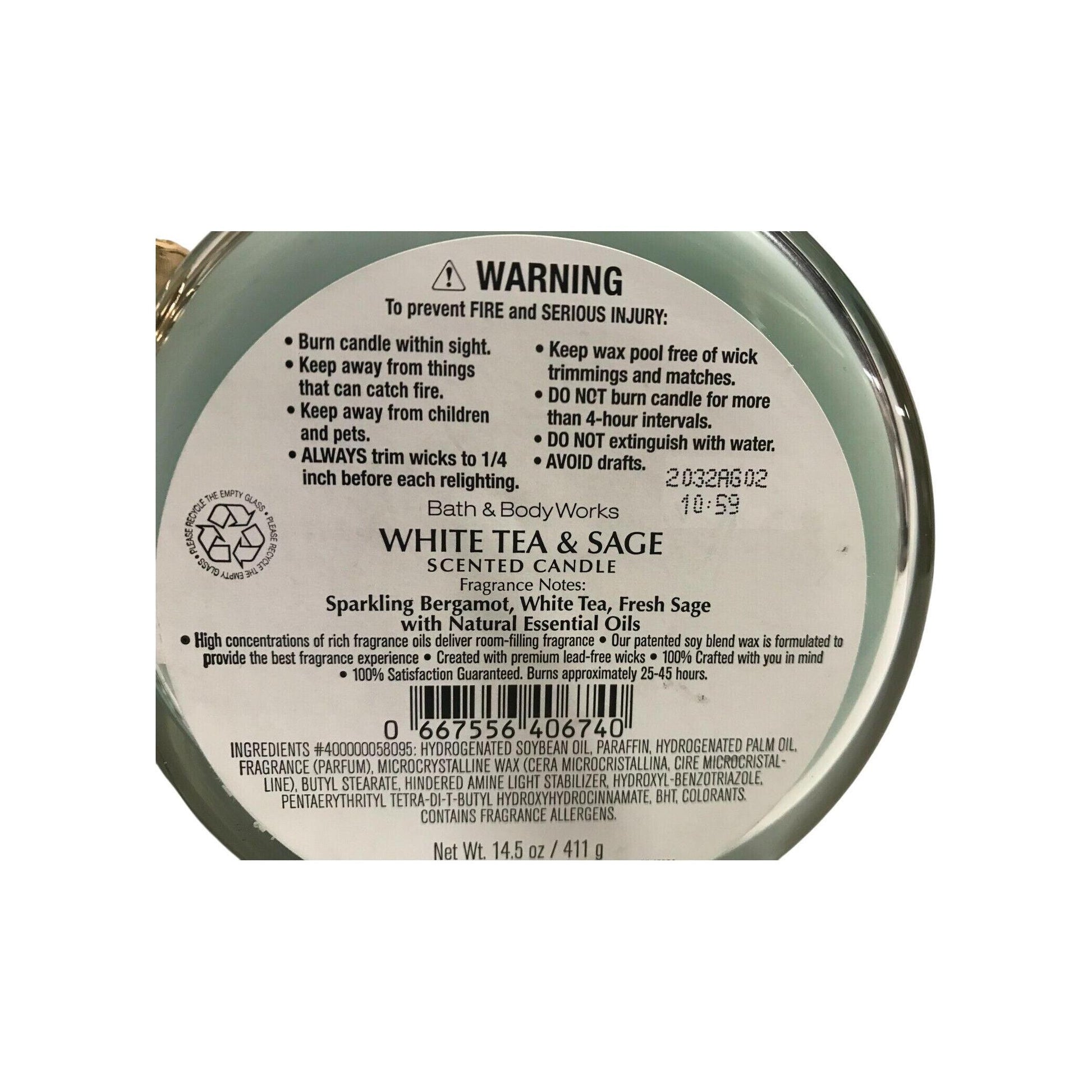 Bath & Body Works White Tea & Sage Scented Candle 
