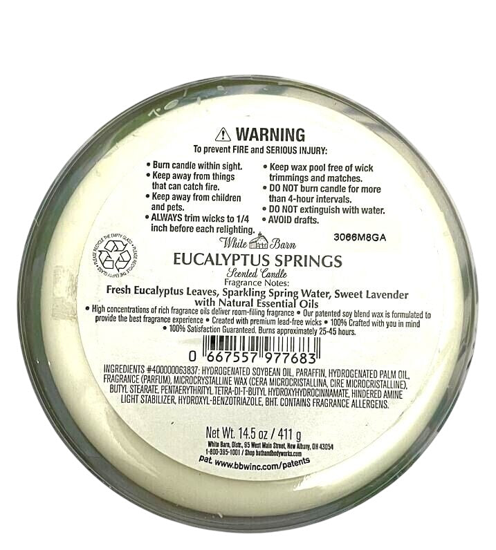 Eucalyptus Springs 3-Wick Large Scented Candle (White Barn)