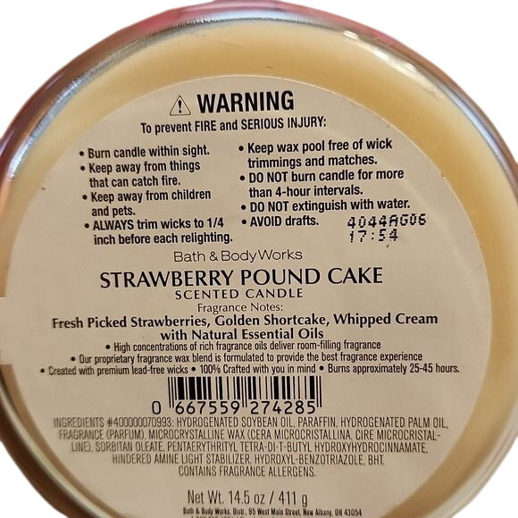 Strawberry Pound Cake Scented 3-Wick Candle