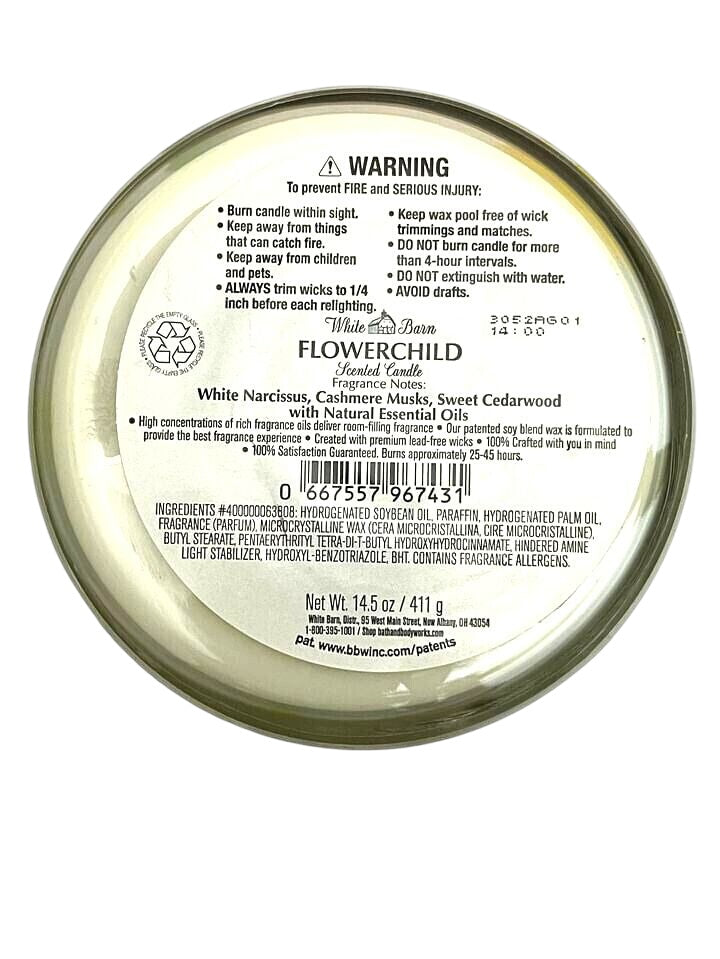 Bath and Body Works Flowerchild (White Barn) Scented 3-Wick Candle (14.5 oz / 411 g)