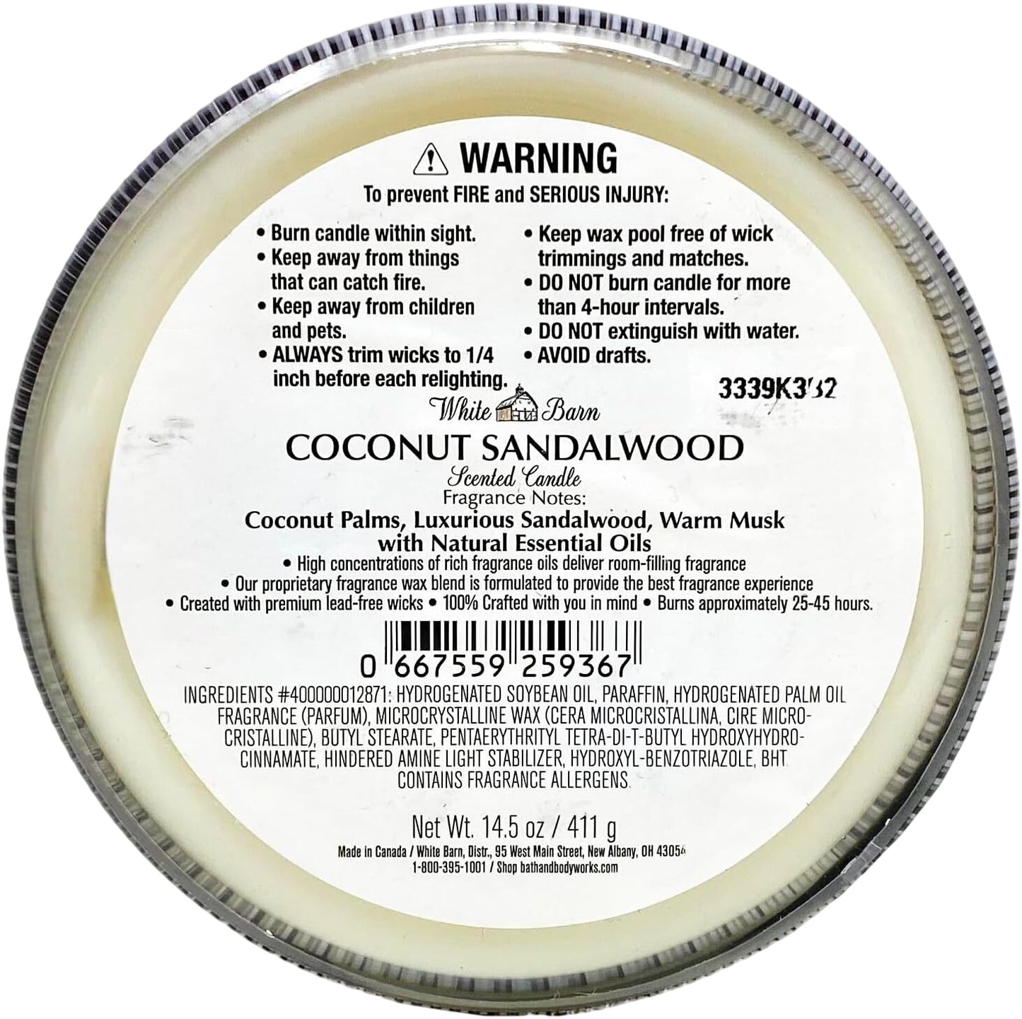 Coconut Sandalwood White Barn 3-Wick Candle (White Barn)