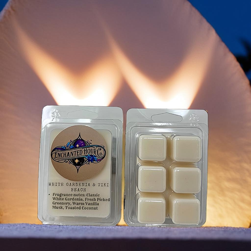 White Gardenia + Tiki Beach Wax Melts | Bath & Body Works | Floral, Coconut, Vanilla, Fresh Greenery Scent | Enchanted Hour Co