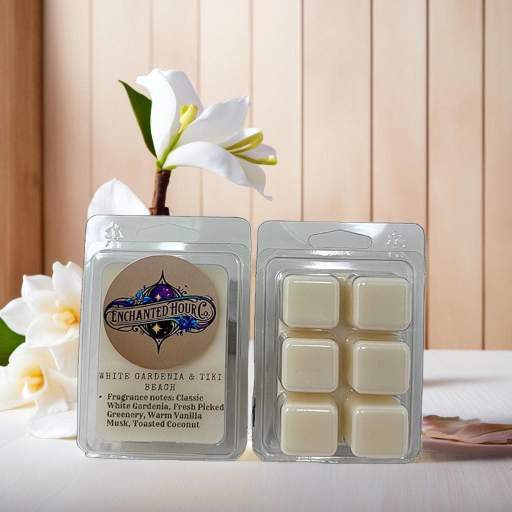 White Gardenia + Tiki Beach Wax Melts | Bath & Body Works | Floral, Coconut, Vanilla, Fresh Greenery Scent | Enchanted Hour Co