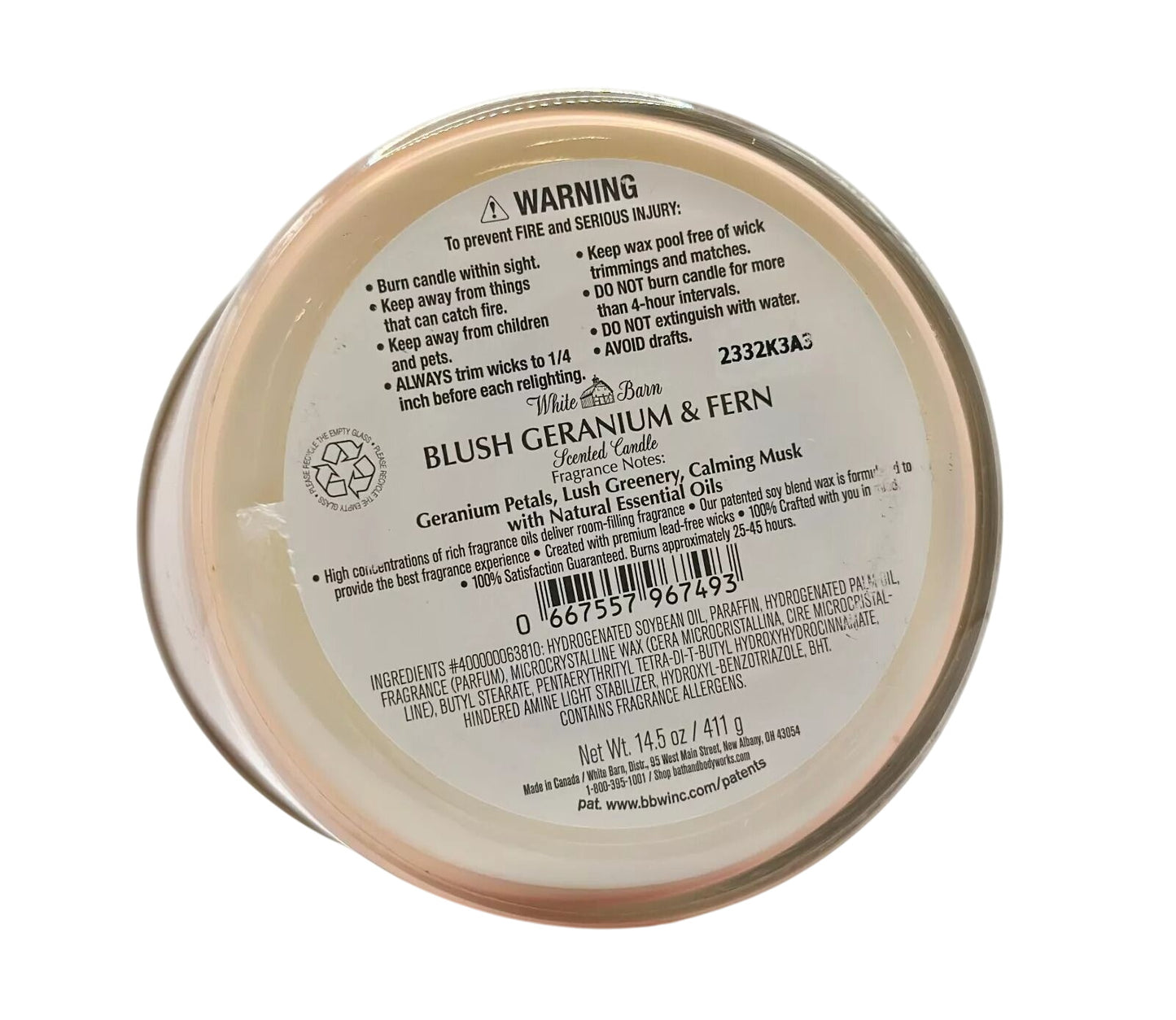 Bluesh Geranium & Fern 3-Wick Scented Candle